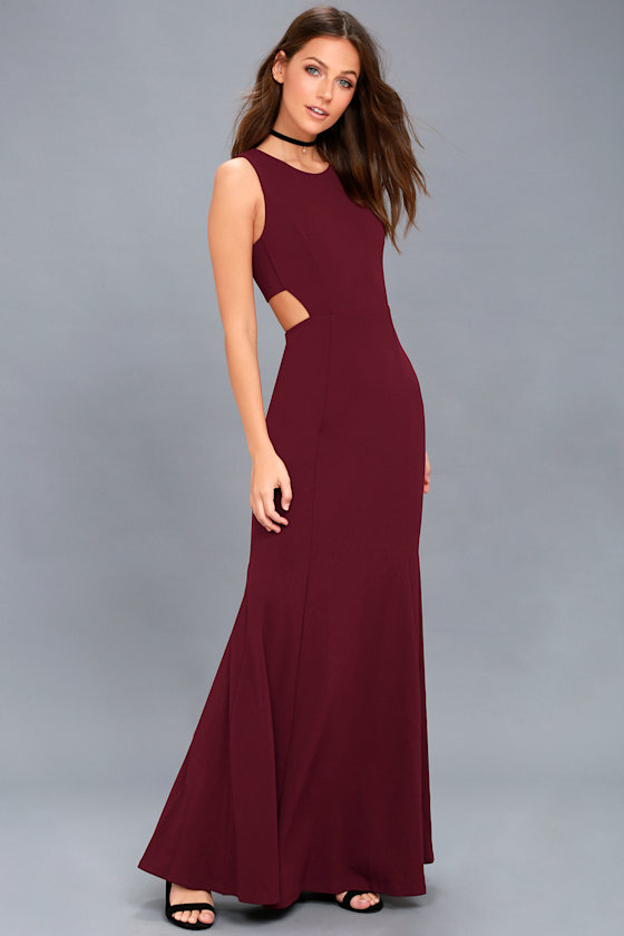 maroon cut out dress
