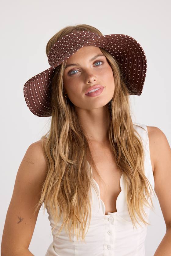 San Diego Hat Co. Brown Dot Polka Dot Woven Roll-Up Visor