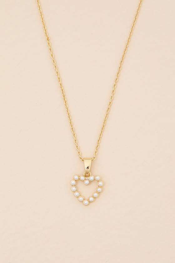 Caris 14KT Gold Pearl Heart Charm Necklace and Earring Set 6