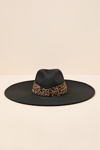 Snappy Black Leopard Straw Sun Hat 1