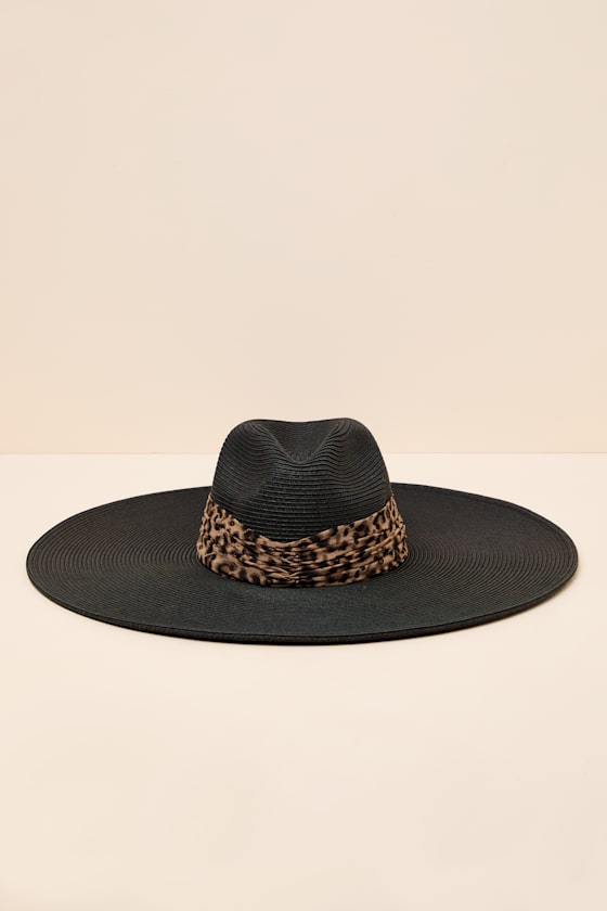 Snappy Black Leopard Straw Sun Hat 1