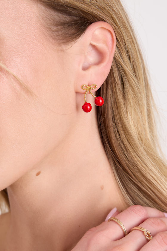 Maraschino 14KT Gold Cherry Earrings 3