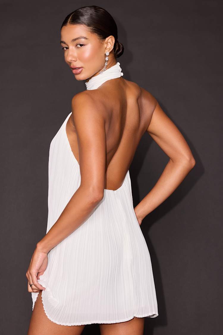 white halter low back dress Lulus | Pleated Backless Mini | Womens | X-Small (Available in S) Gemstone Jewelry