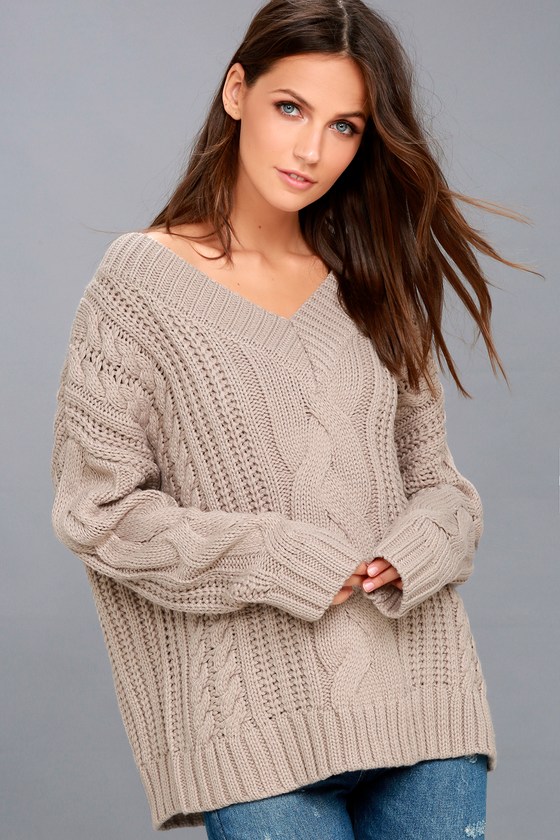 Moon River Knit Sweater - Cable Knit Sweater - Taupe Sweater - Lulus