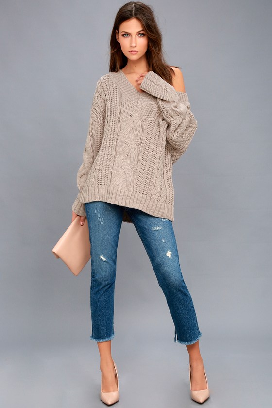 Camp Cozy Taupe Cable Knit Sweater
