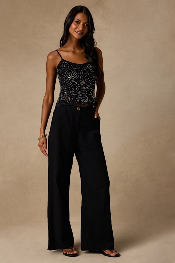 Abara Black Mesh Beaded Cami Top - thumbnail 4