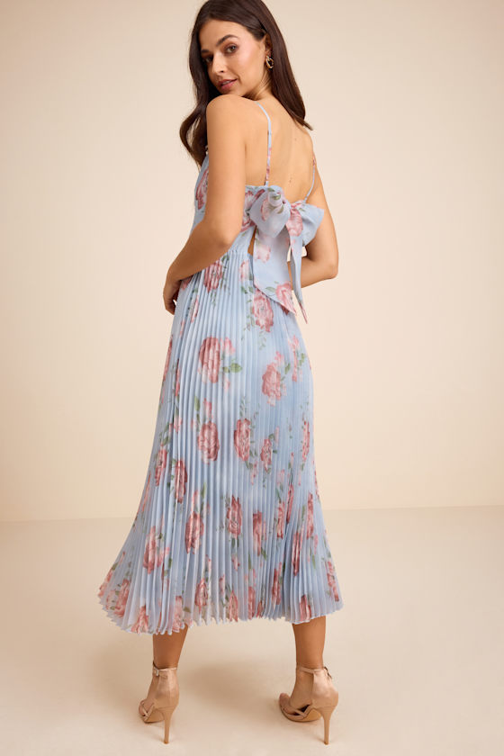 Alondra Light Blue Multi Floral Pleated Midi Dress - thumbnail 3