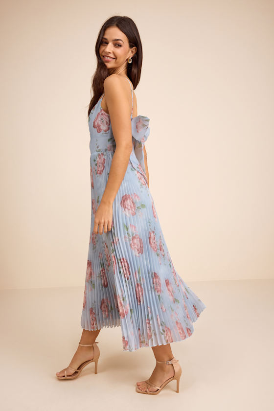 Alondra Light Blue Multi Floral Pleated Midi Dress - thumbnail 4