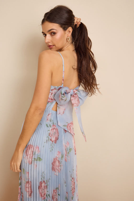 Alondra Light Blue Multi Floral Pleated Midi Dress - thumbnail 5