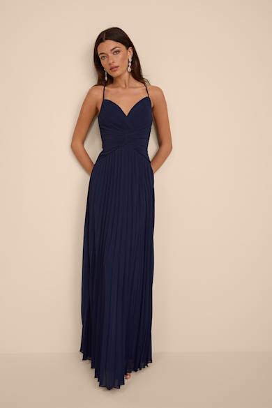 fitted lace wedding dress Navy Blue Lace Ruffles Prom Dress With Slit – Lisposa main image 0