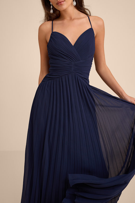 Corella Navy Blue Pleated Backless Maxi Dress 2