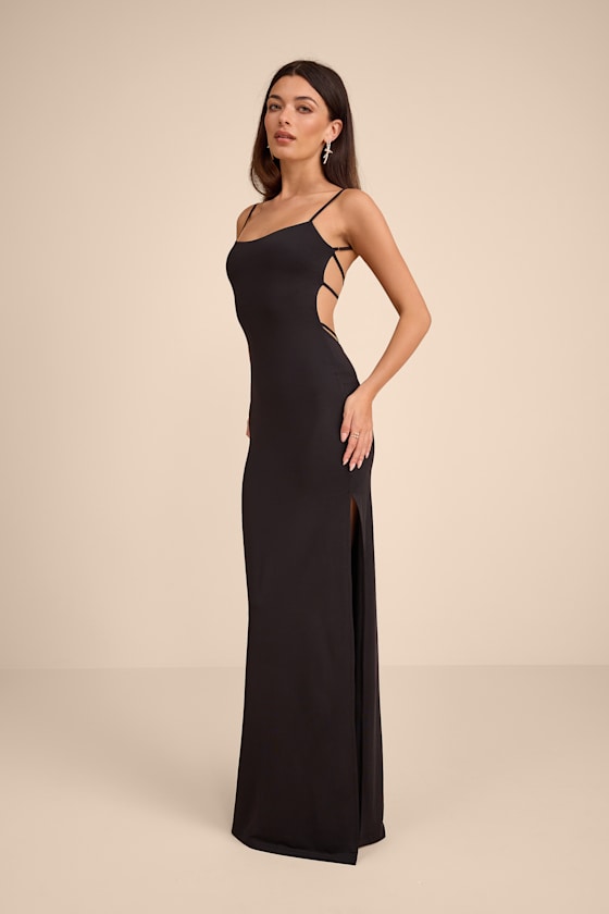 Carys Black Strappy Column Maxi Dress 1