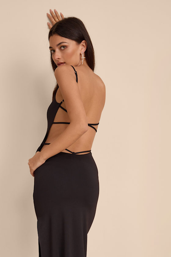 Carys Black Strappy Column Maxi Dress - thumbnail 4