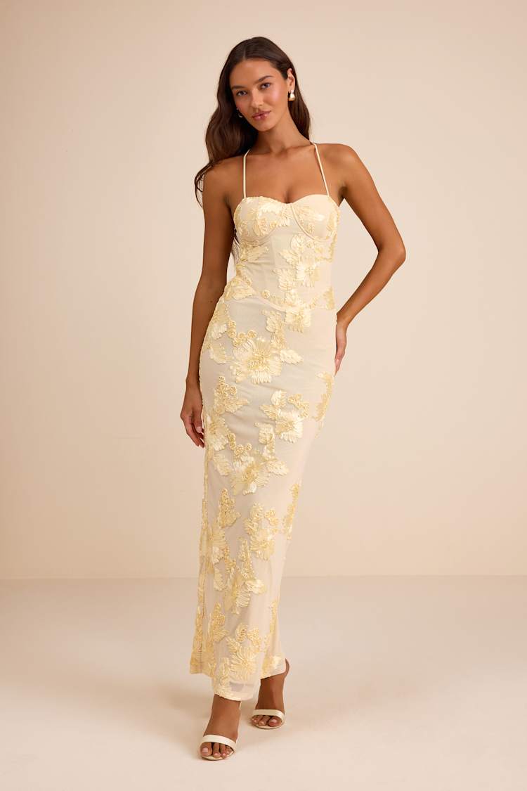 chinese dress ladies Yellow Floral Shoulder Tie Midi Dress – Gabi Swimwear