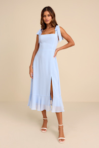 Summer Invite Light Blue Tie-Strap Tiered Midi Dress 1