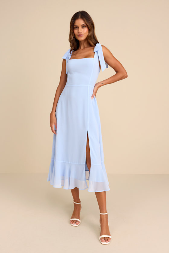 Summer Invite Light Blue Tie-Strap Tiered Midi Dress 1
