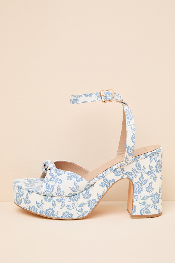 Rosamond White Floral Knotted Platform High Heel Sandals 1