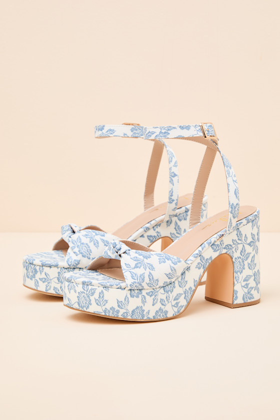 Rosamond White Floral Knotted Platform High Heel Sandals 3