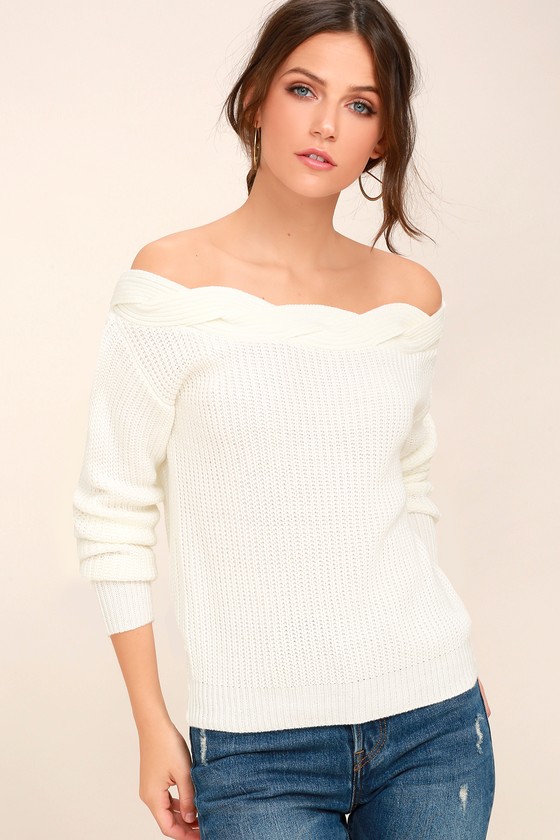 Cute White Sweater - Off-the-Shoulder Sweater - Knit Sweater - Lulus