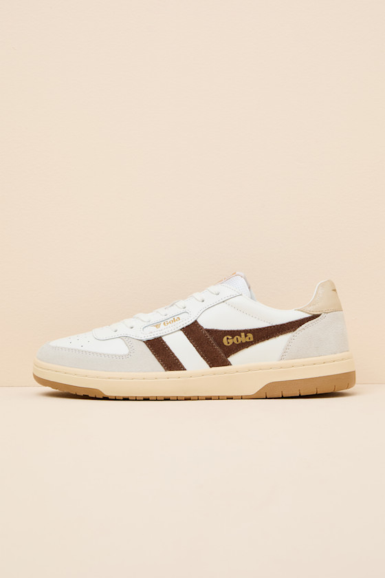 Hawk White and Dark Brown Color Block Suede Sneakers 1