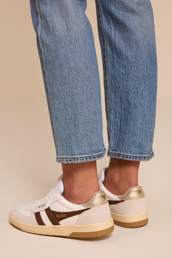 Hawk White and Dark Brown Color Block Suede Sneakers - thumbnail 3