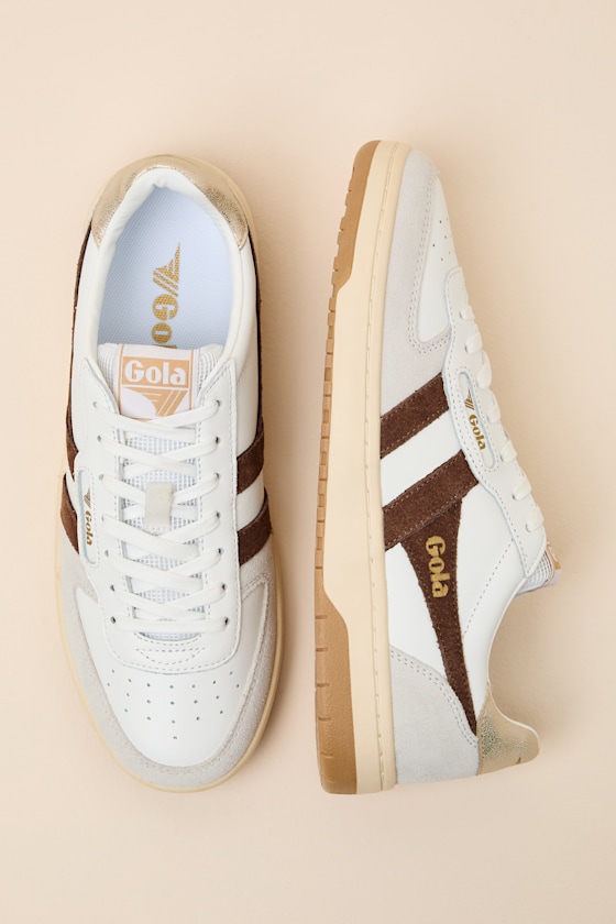 Hawk White and Dark Brown Color Block Suede Sneakers 2