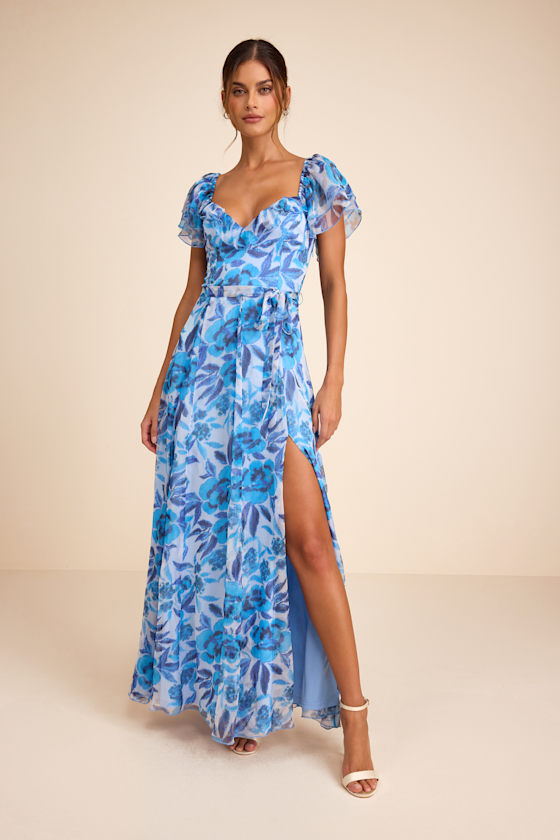 Sensationally Sweeter Blue Floral Ruffled Maxi Dress 1