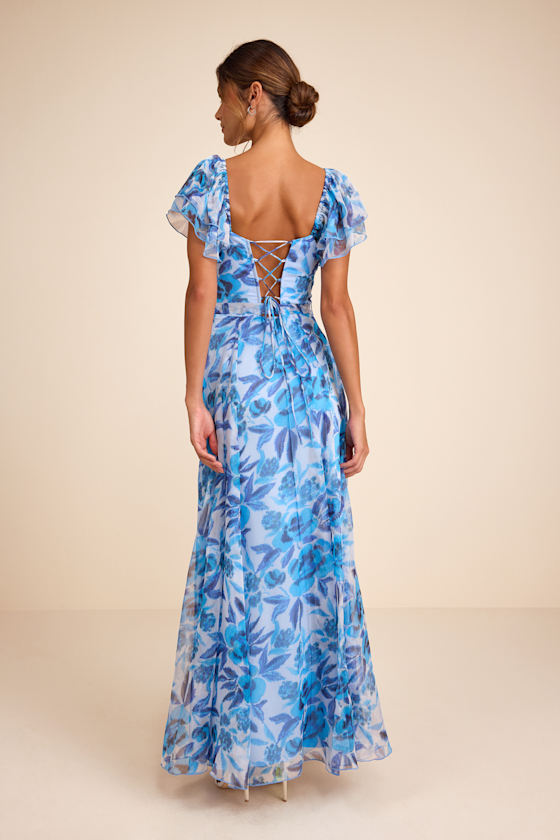 Sensationally Sweeter Blue Floral Ruffled Maxi Dress - thumbnail 3