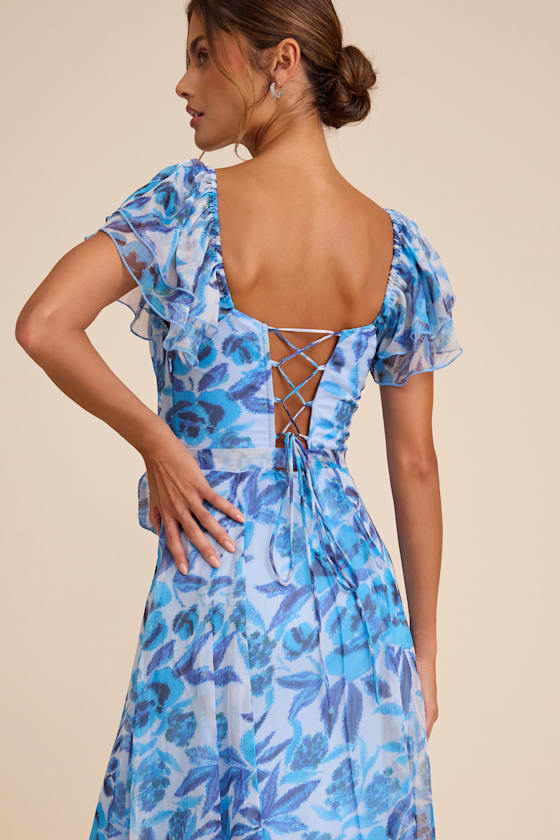 Sensationally Sweeter Blue Floral Ruffled Maxi Dress - thumbnail 5
