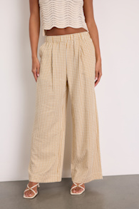 Tilly Tan Gingham Mid-Rise Wide-Leg Pants 1
