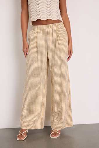 Tilly Tan Gingham Mid-Rise Wide-Leg Pants 1