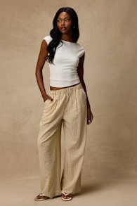 Tilly Tan Gingham Mid-Rise Wide-Leg Pants 2