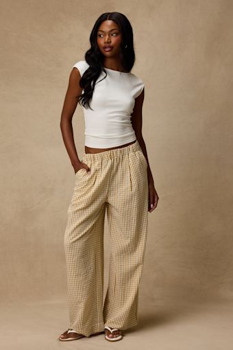 Tilly Tan Gingham Mid-Rise Wide-Leg Pants 2