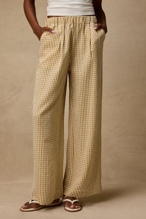Tilly Tan Gingham Mid-Rise Wide-Leg Pants 3