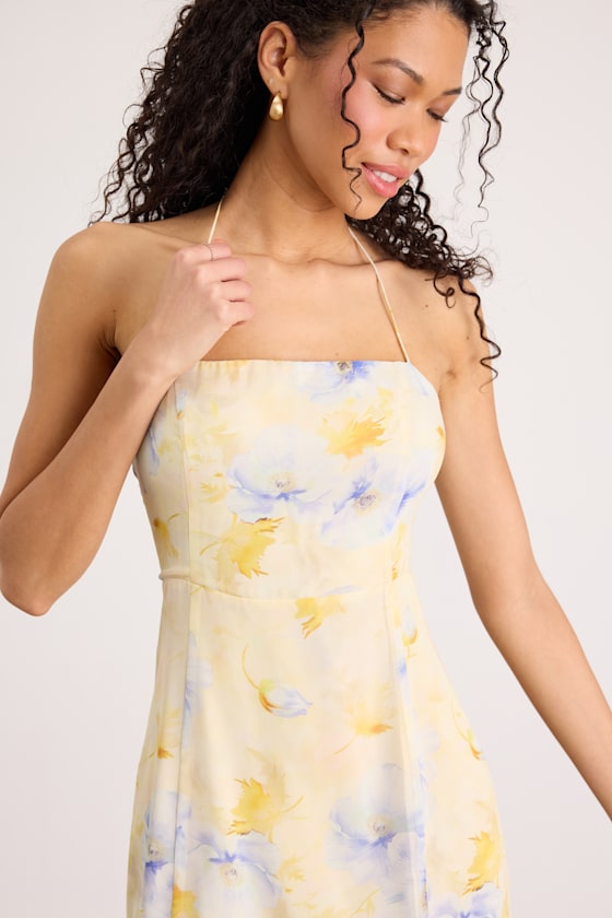 Light Yellow Floral Dress - Lace-Up Floral Dress - Chiffon Dress - Image 5