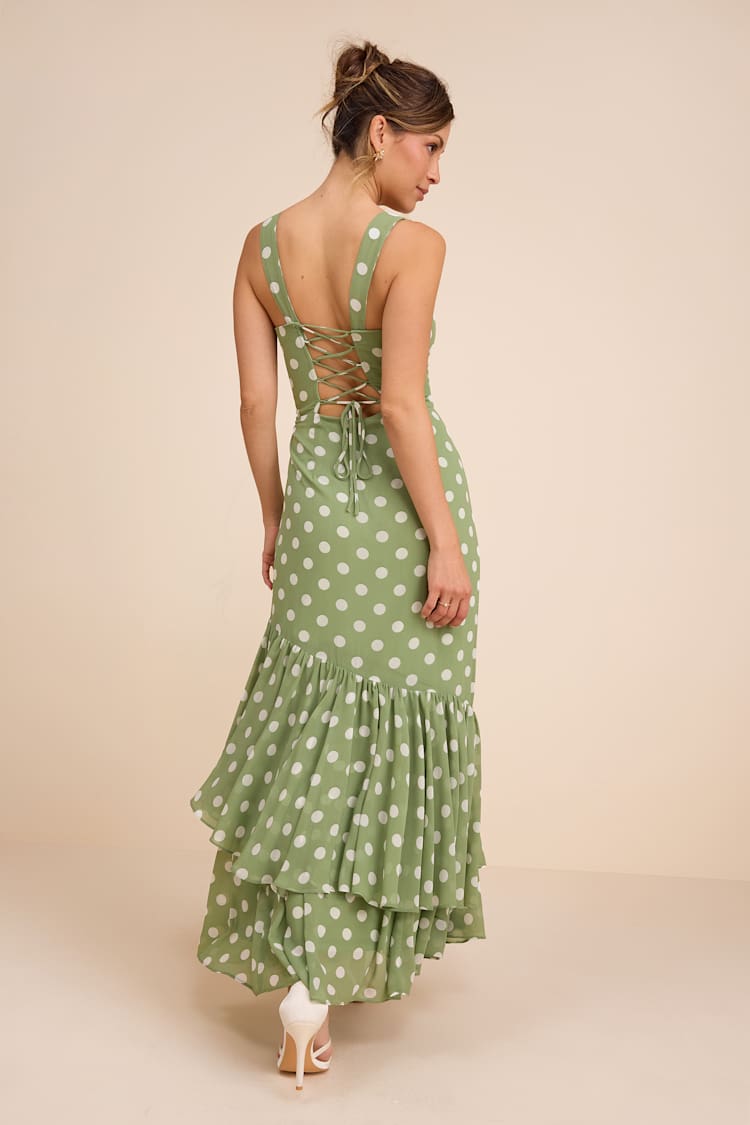 slim fit dress slacks Green Polka Dot Tie Neck Midi Dress & Reviews - Green - Dresses
