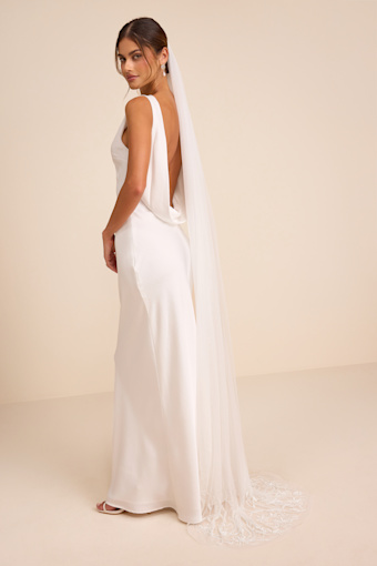 Rosewood White Tulle Beaded Long Veil 1