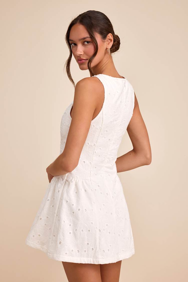 White Eyelet Embroidered Dress - Fit-and-Flare Dress - White Mini - Lulus White Eyelet Embroidered Dress - Fit-and-Flare Dress - White Mini - Lulus