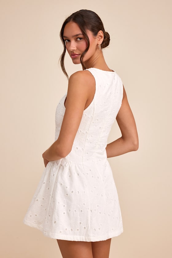 Celenia White Eyelet Embroidered Sleeveless Mini Dress 2