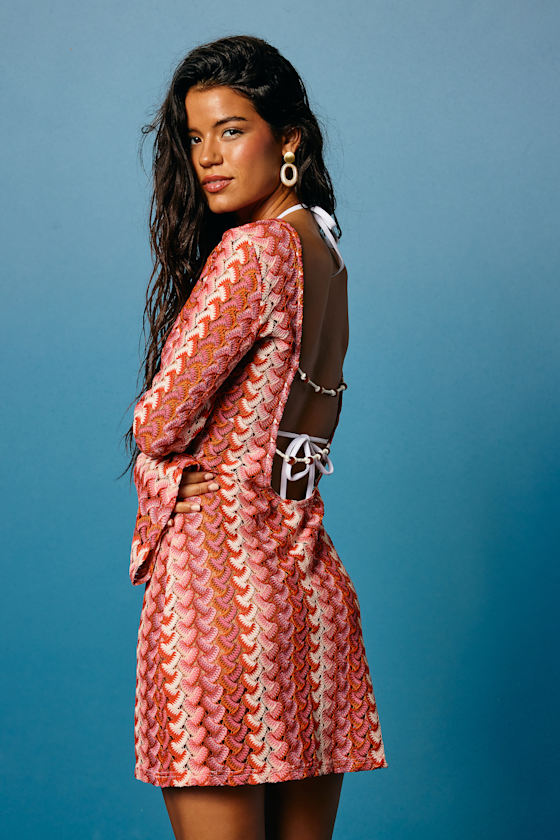 Pink Striped Cover-Up - Crochet Swim Cover-Up - Cover-Up Dress - Image 4