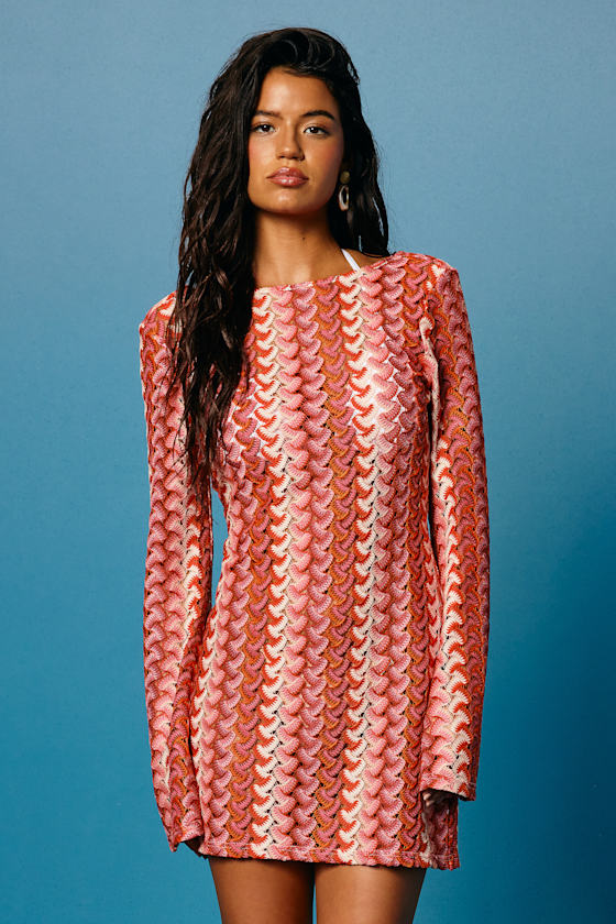 Pink Striped Cover-Up - Crochet Swim Cover-Up - Cover-Up Dress - Image 5
