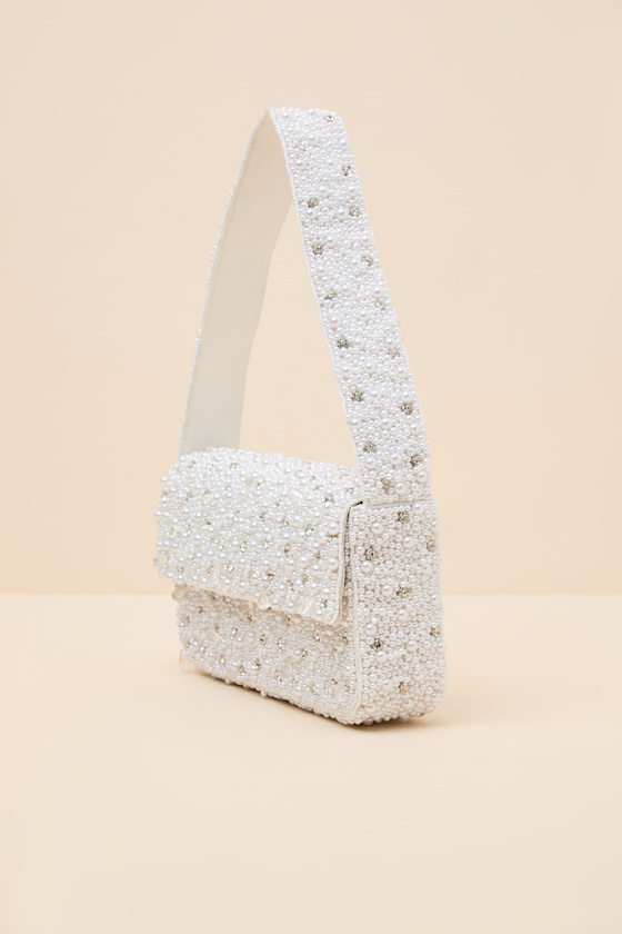 Vivi White Pearl Rhinestone Shoulder Bag - thumbnail 4