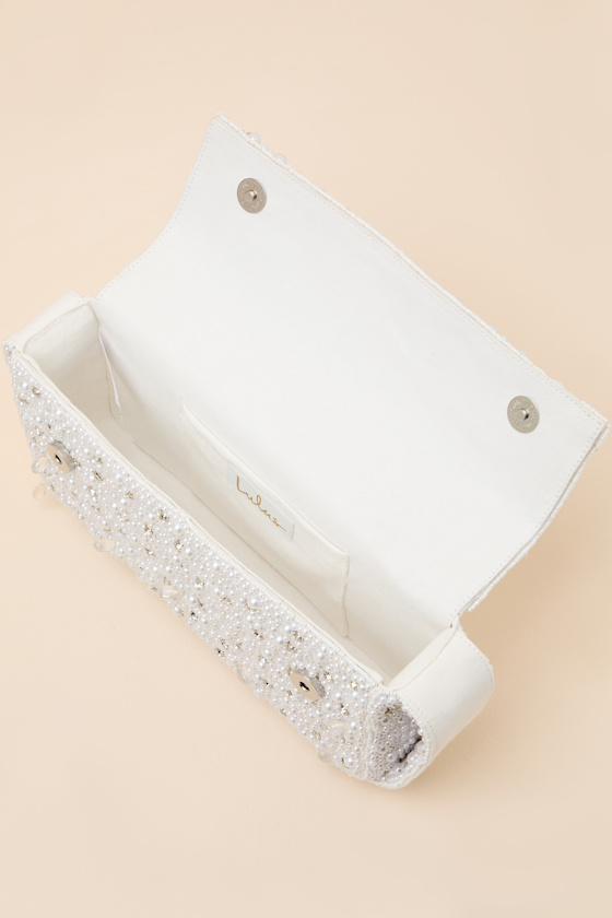 Vivi White Pearl Rhinestone Shoulder Bag - thumbnail 6