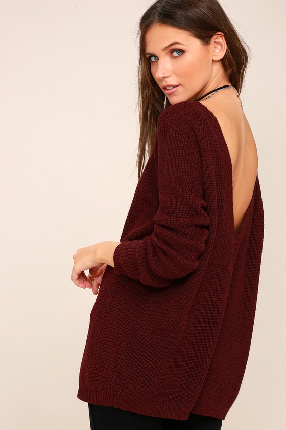 Burgundy Knit Sweater- Backless Sweater - V-Back Sweater - Lulus