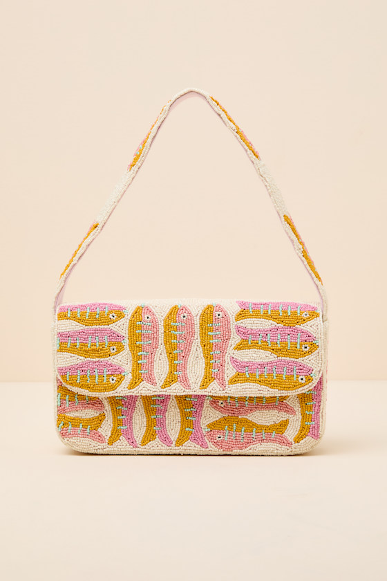 Scylla Ivory Multi Print Beaded Shoulder Bag 2