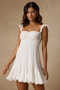 Myra White Smocked Babydoll Mini Dress 1