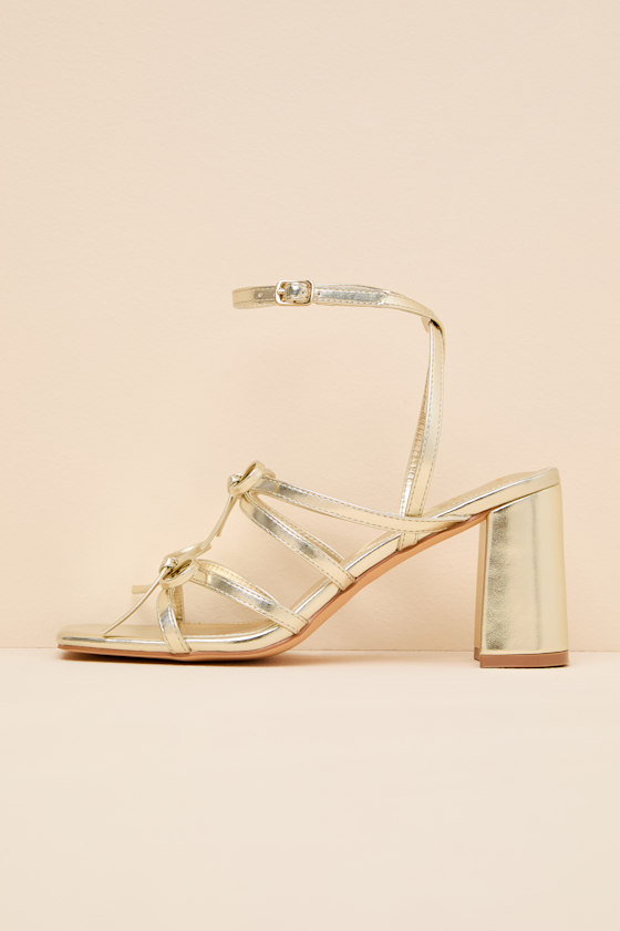 Jennie Gold Strappy Bow High Heel Sandals