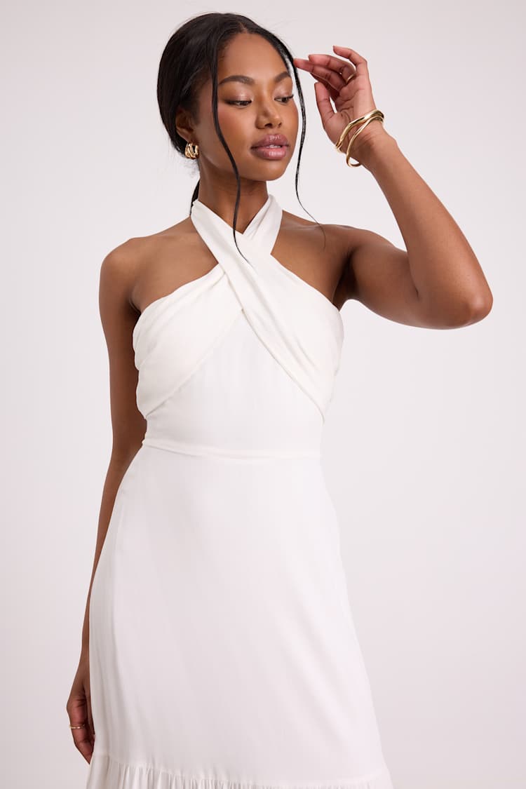 slim fit dress slacks Sleeveless Halter Neck Tiered Dress main image 1