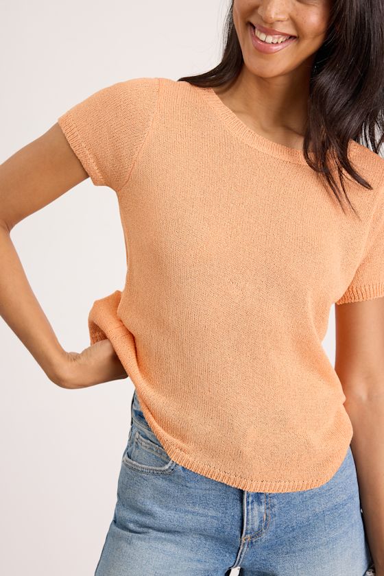 Clean Aesthetic Light Orange Short Sleeve Sweater Top 2