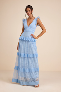 Marvelous Darling Powder Blue Lace Ruffled Tiered Maxi Dress 1